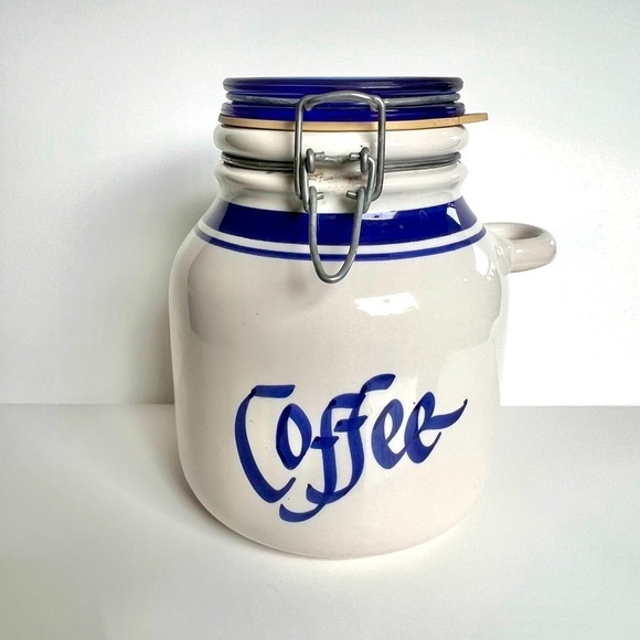 Vintage Clay Designs Coffee Canister Crock Hinged Lid Italian Made Fidenza - Picture 2 of 7